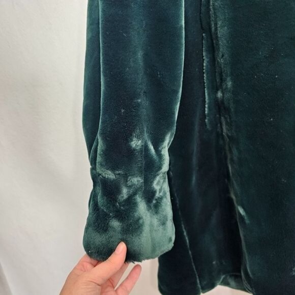 Monica Gray Vintage Green Faux Fur Coat Mid Length Jacket Extra Large - Picture 10 of 13